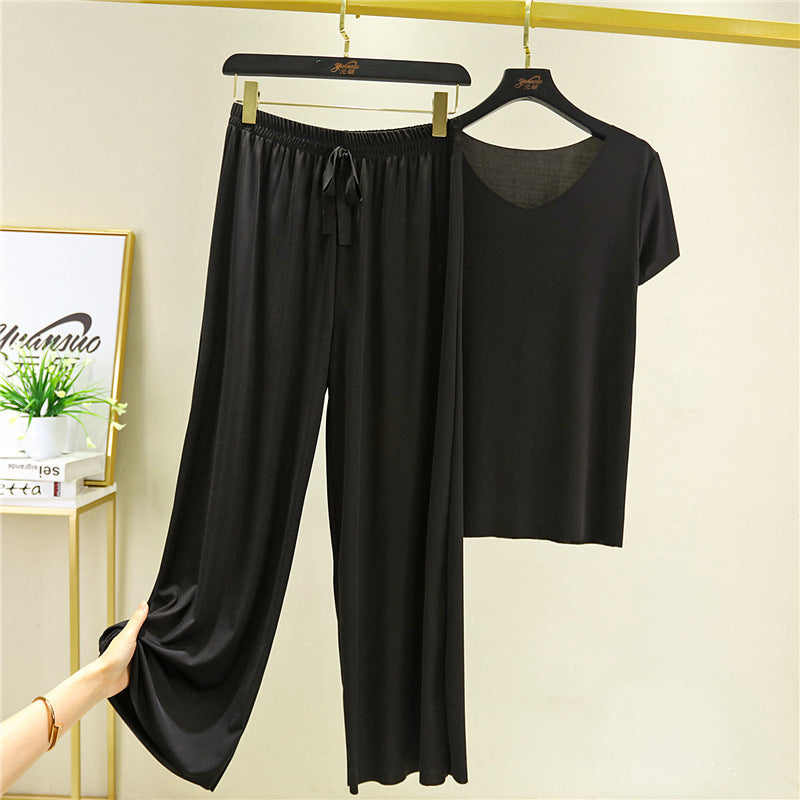 Women's Summer Ice Silk Pajamas Short Sleeve Suit