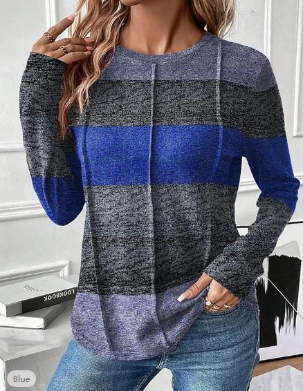 Round Neck Contrast Color Long Sleeve Casual And Comfortable Fashion Sweater