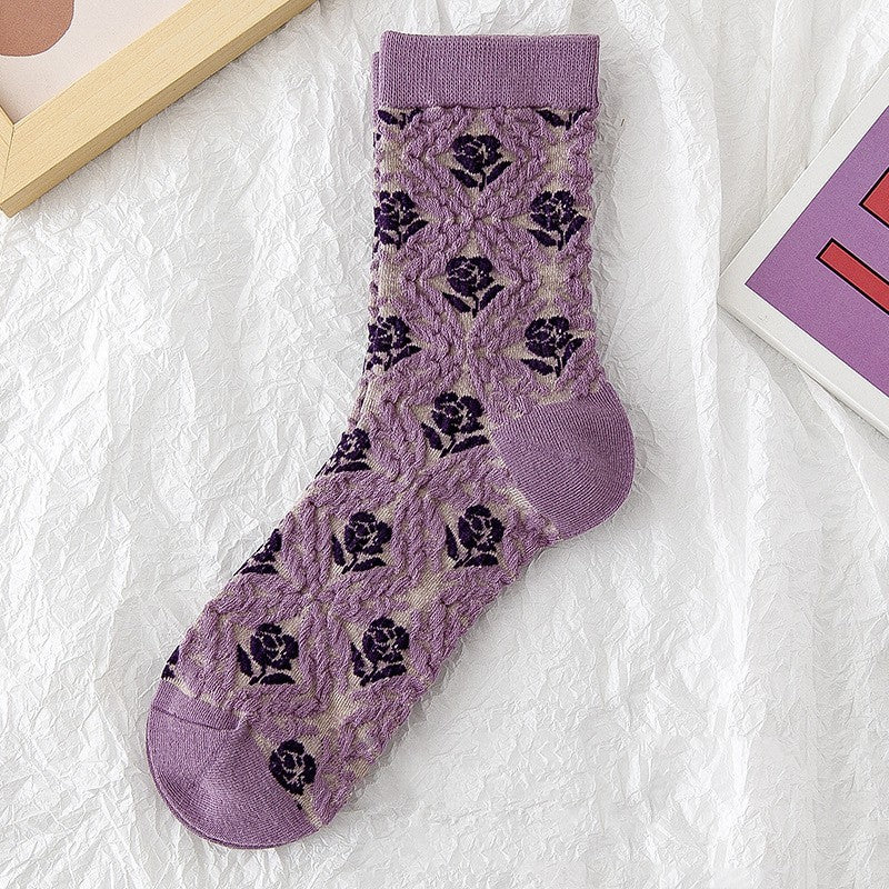 Pure Cotton Spring And Autumn  Retro Floral Fashion Personality Outside The Long Socks