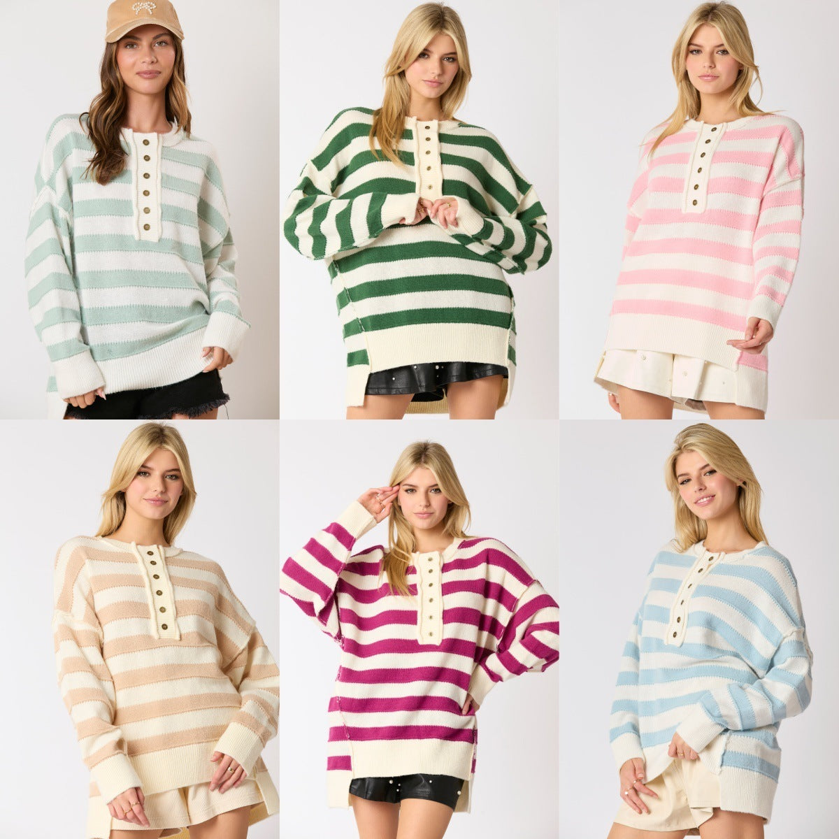 Loose Multicolor Knitted Sweater Long Sleeve Top For Women