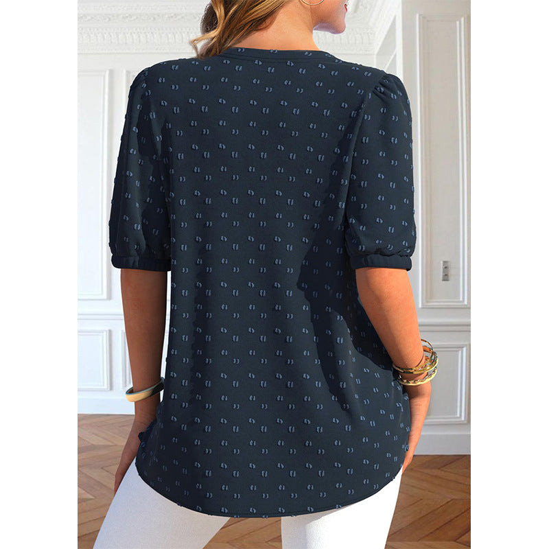 Plus Size Navy Blue Button Short Sleeve Shirt