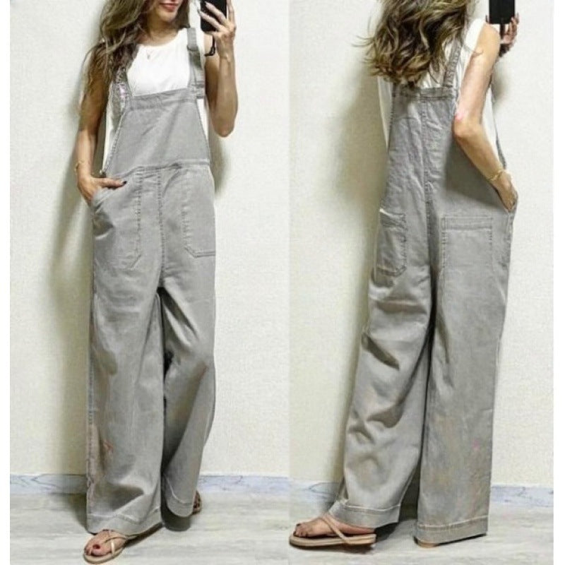 Summer Overalls Fashion Loose Straight Slimming Suspender Jumpsuit