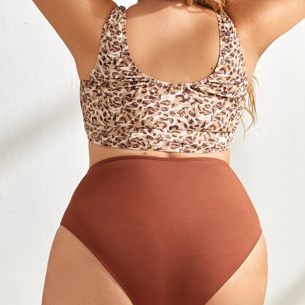 Tangini Fat Woman Swimsuit Leopard Print Conservative