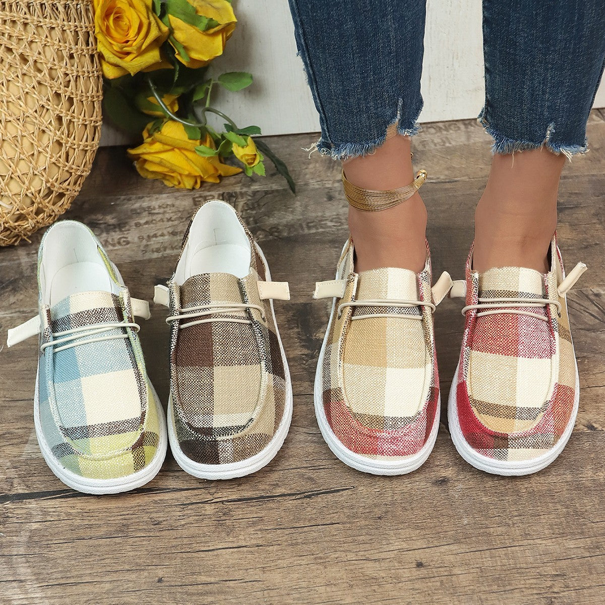 New Plaid Canvas Comfortable Flat