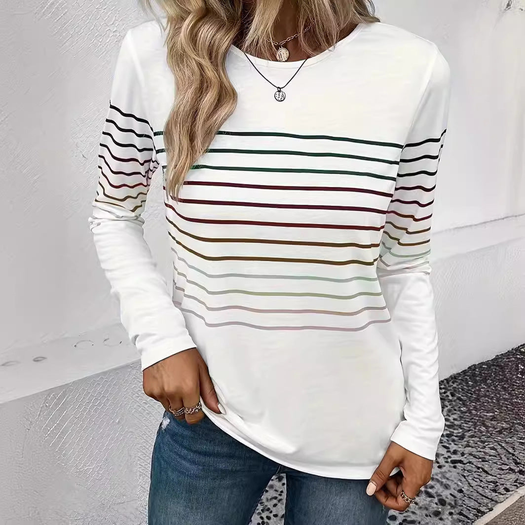 Casual Thin Striped Drop-shoulder Short Sleeve T-shirt