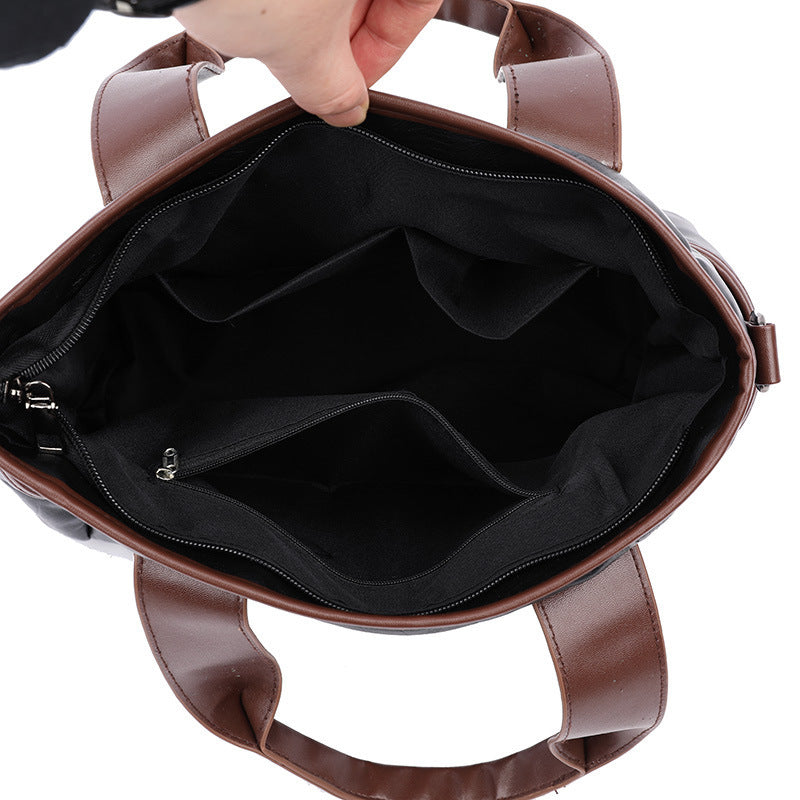 Retro Contrast Leather Shoulder Messenger Bag