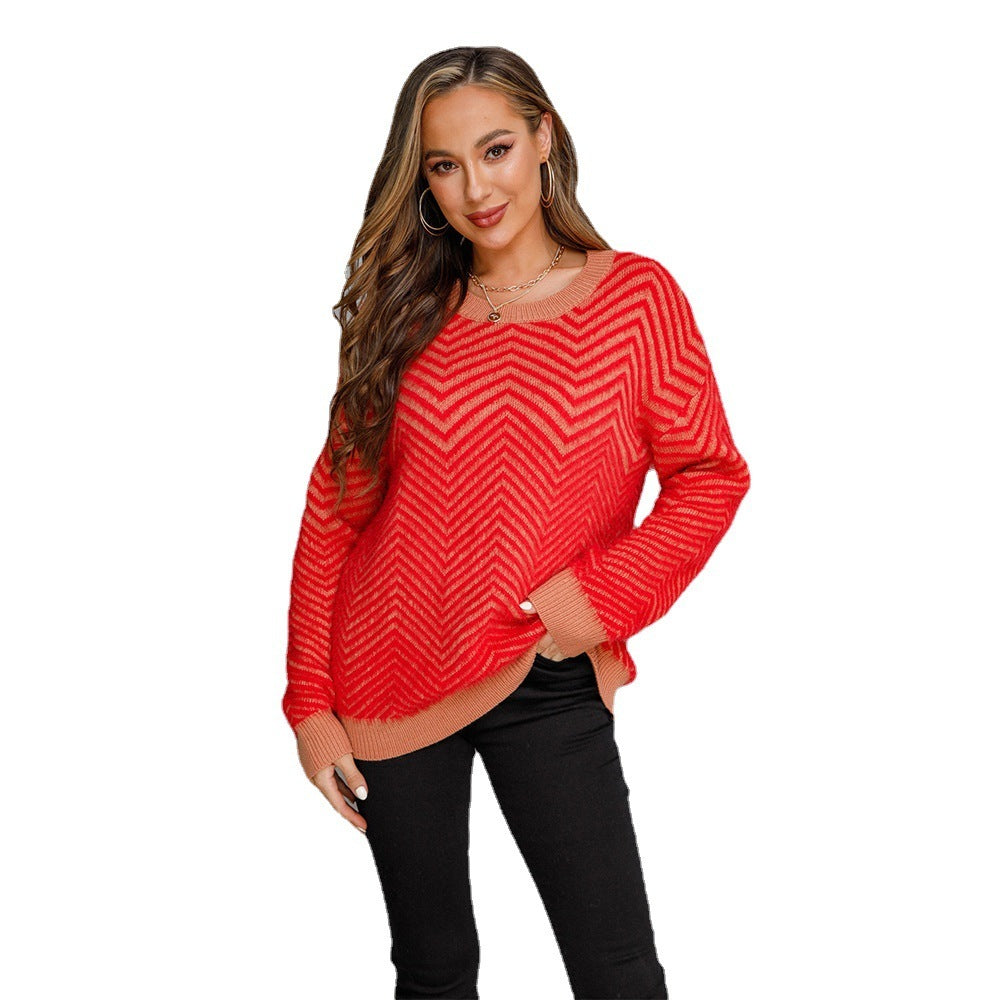 New Crew Neck Pullover Long Sleeve Women's Sweater