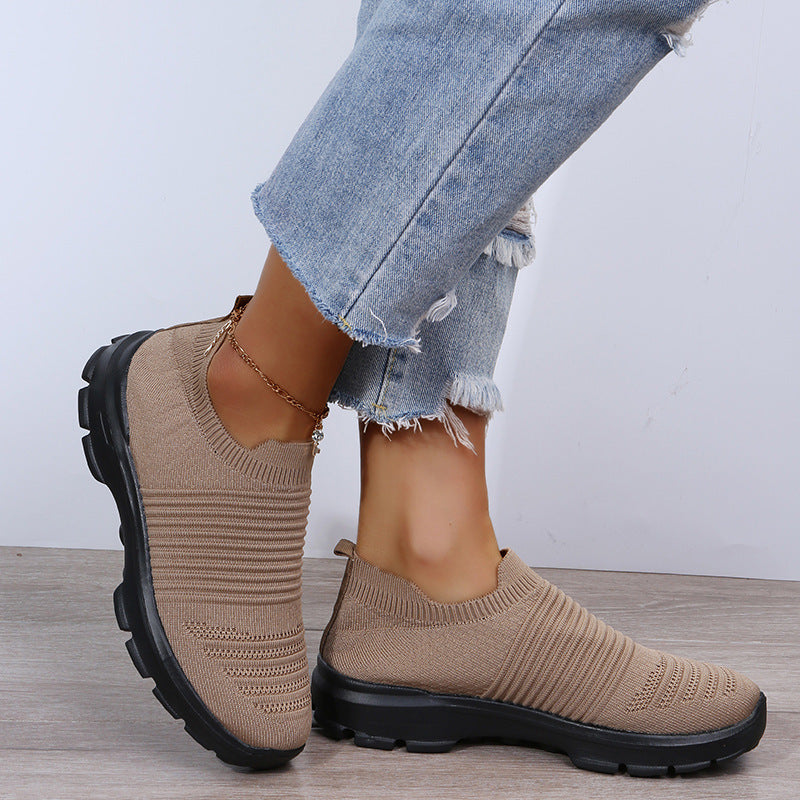 Knit Sock Shoes Women Comfortable Breathable Flats Shoes Walking Running Sneakers