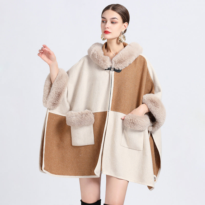 Women's Autumn And Winter New Fur Collar Shawl Cape Coat