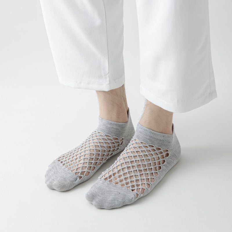 Men's Fashion Solid Color Low-cut Mesh Sweat-absorbing Cotton Socks