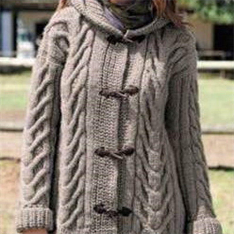 Women's Warm Knitted Cowl Button Jacket