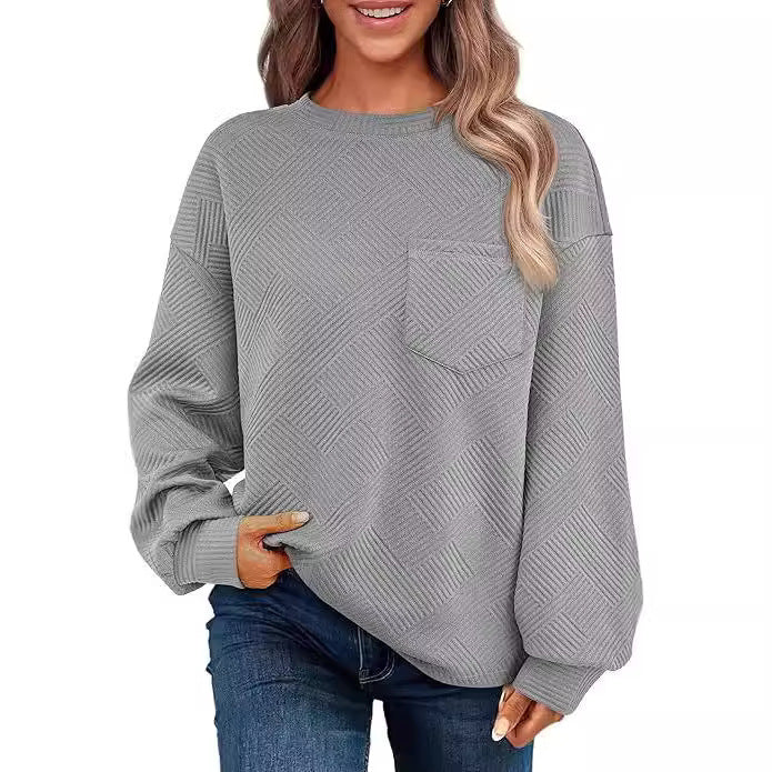 Women's Long-sleeved Drop-shoulder Round Neck Sweater Texture