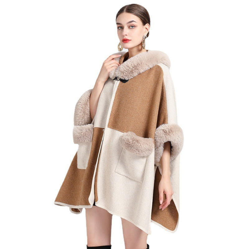 Women's Autumn And Winter New Fur Collar Shawl Cape Coat