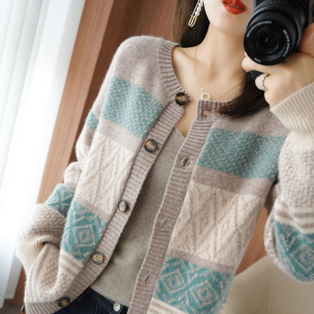 Wool Cardigan Over Top With Round Neck Loose