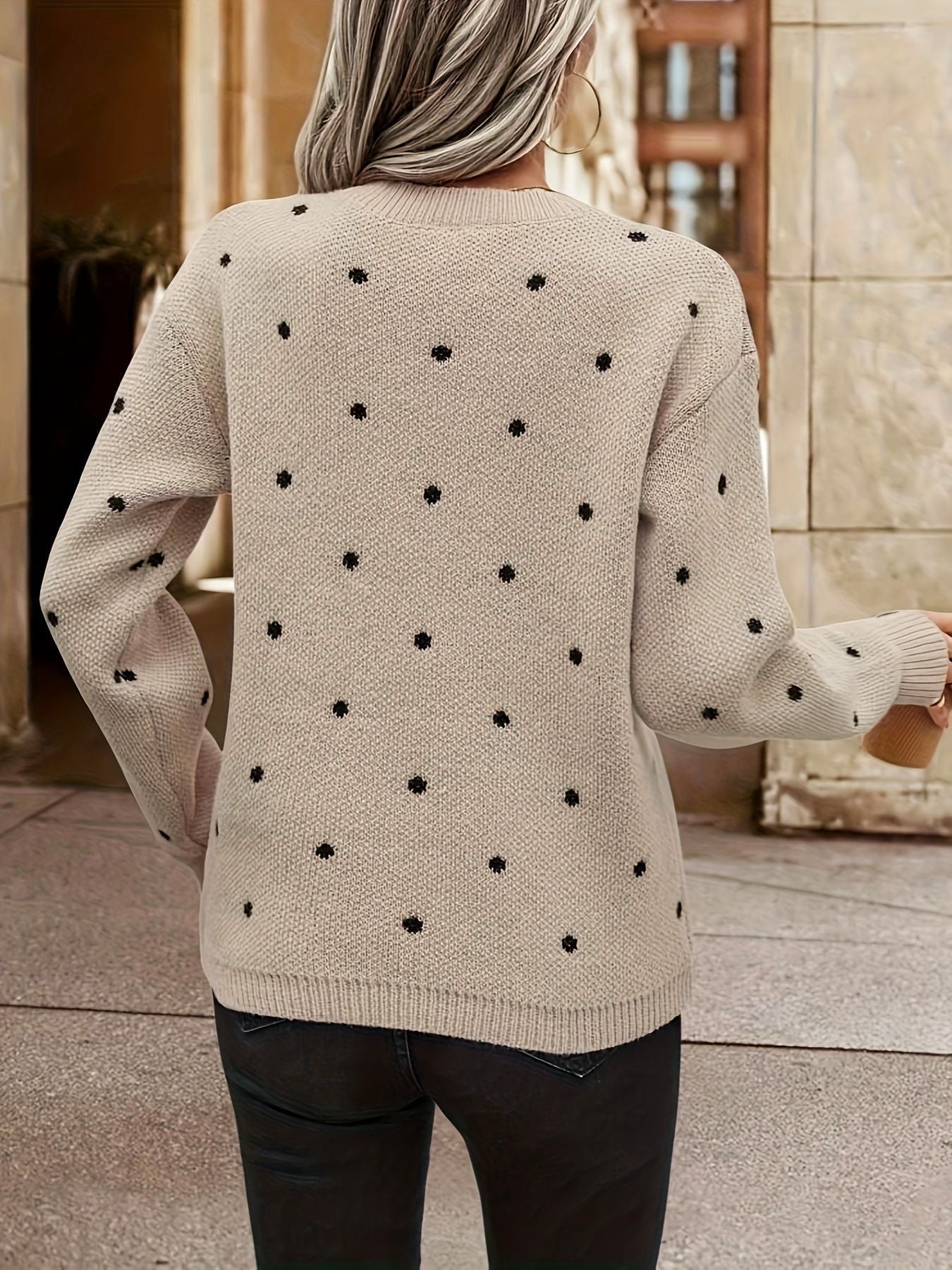 Fashion Polka Dot Round Neck Sweater