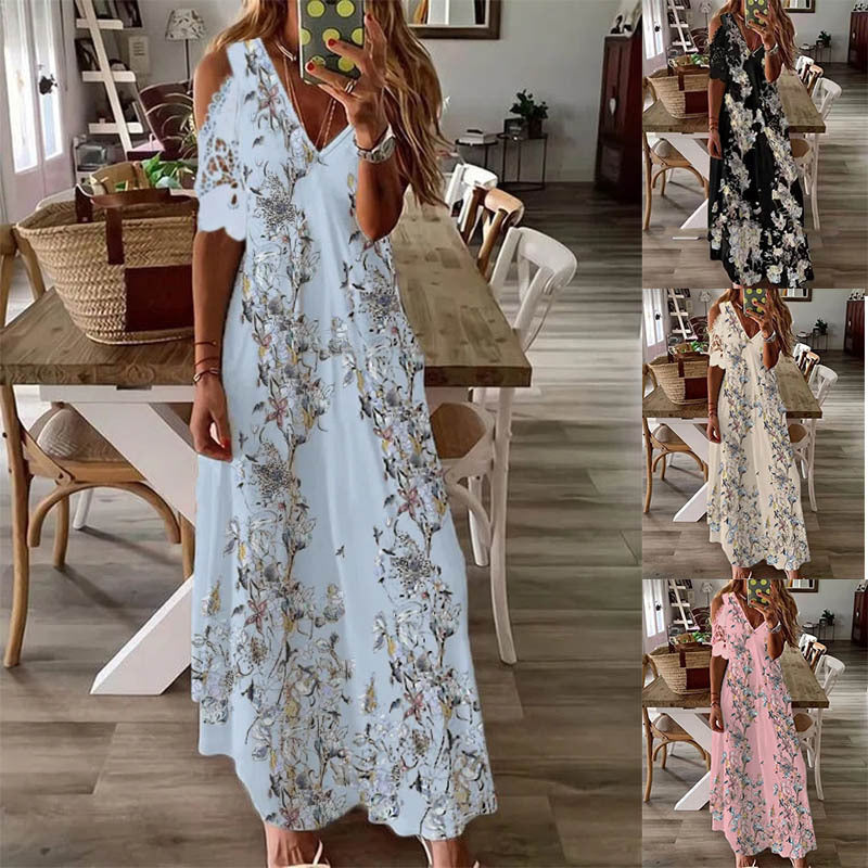 Women's Summer Floral Short Sleeve Printed Bohemian Dress