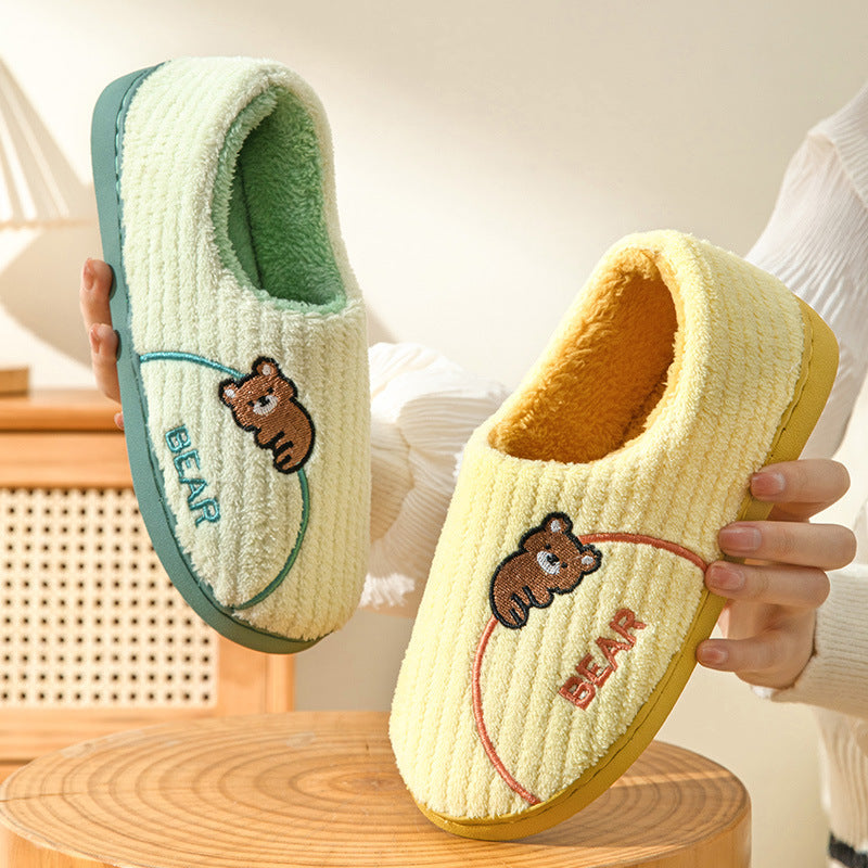 Women's Bear Fuzzy Slippers Casual Non Slip Household Walking Shoes For Home Winter