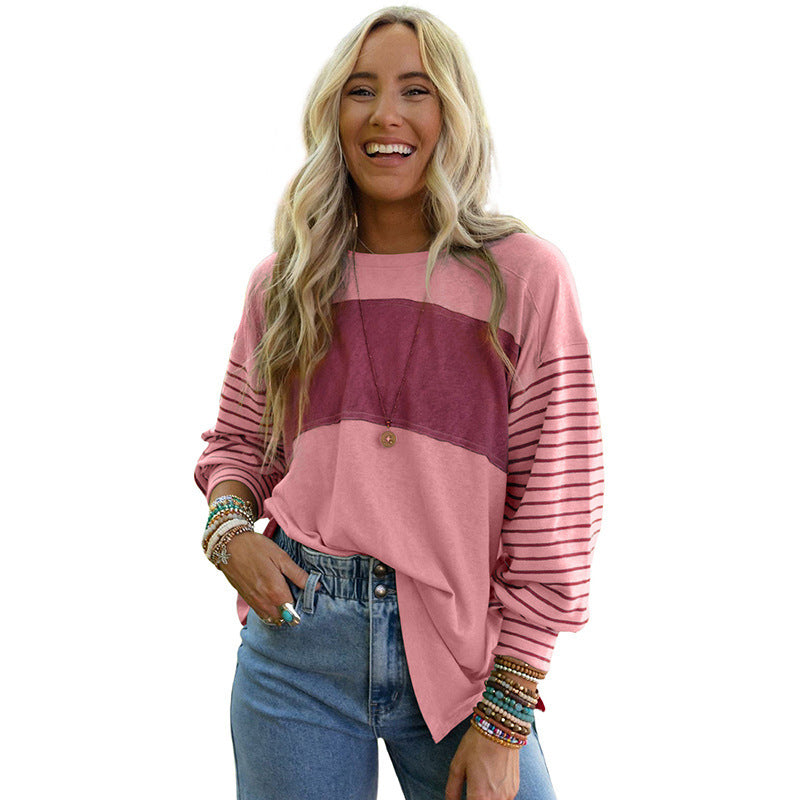 Women's Casual Striped Color Matching Long-sleeved Top