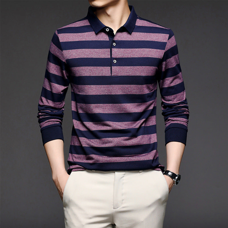 Long-sleeved T-shirt Men's Polo Shirt Lapel Striped Casual Style