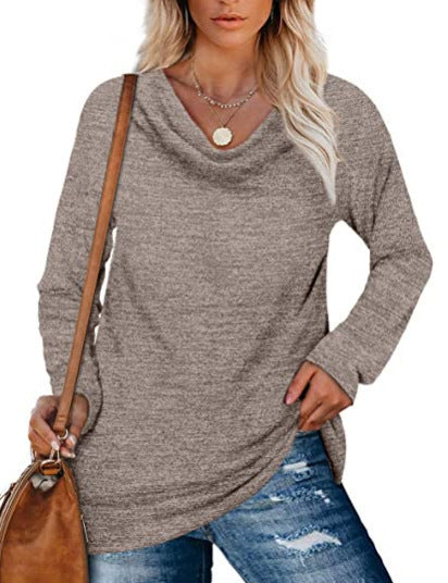 Long Sleeve Pile Collar Loose Mid Length Knit Sweater top