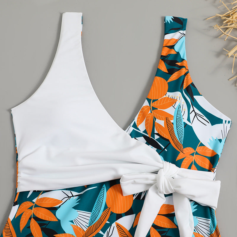 Women's High Waist Polyester Printed One-piece Bikini