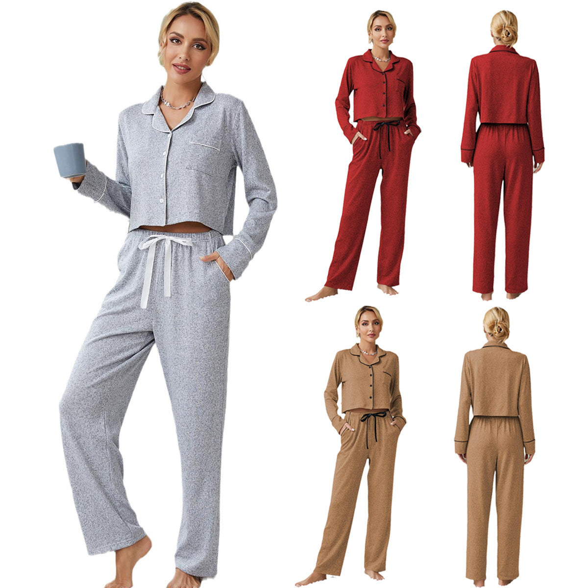 Women's Thickened Long-sleeved Cardigan Trousers Two-piece Set