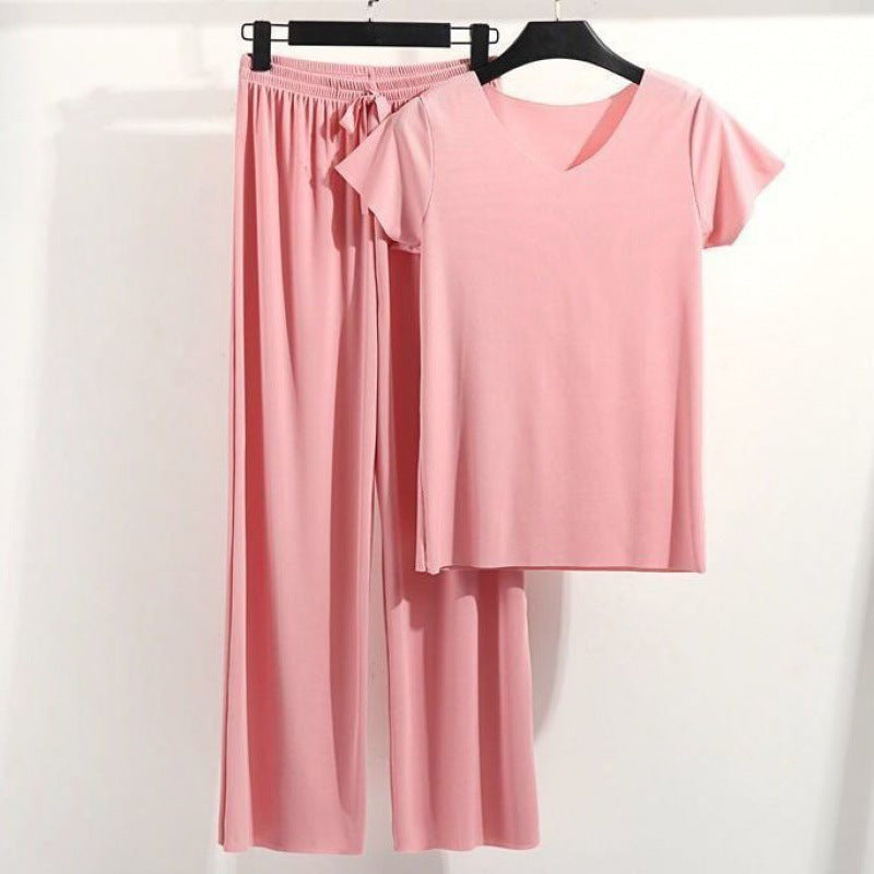 Household Clothes Suit Women's Pajamas Short Sleeved Ice Silk Texture