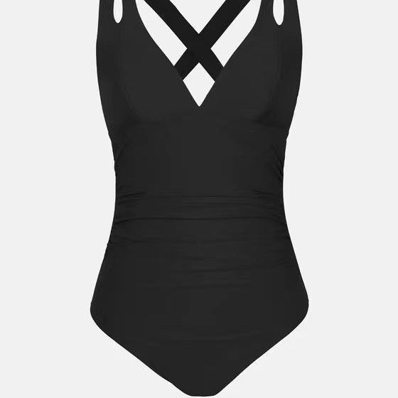 Bikini Triangle One-piece Solid Color Cross Shoulder Strap