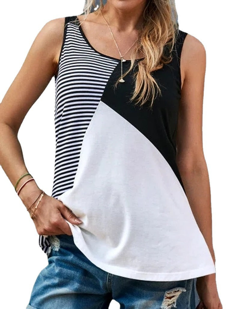 Women's Round Neck Casual Print Sleeveless Top T-Shirt