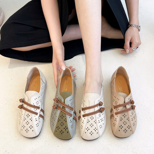 Retro Ethnic Style Buckle Hollowed Out Shoes For Women