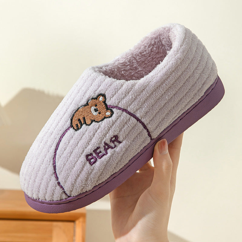 Women's Bear Fuzzy Slippers Casual Non Slip Household Walking Shoes For Home Winter