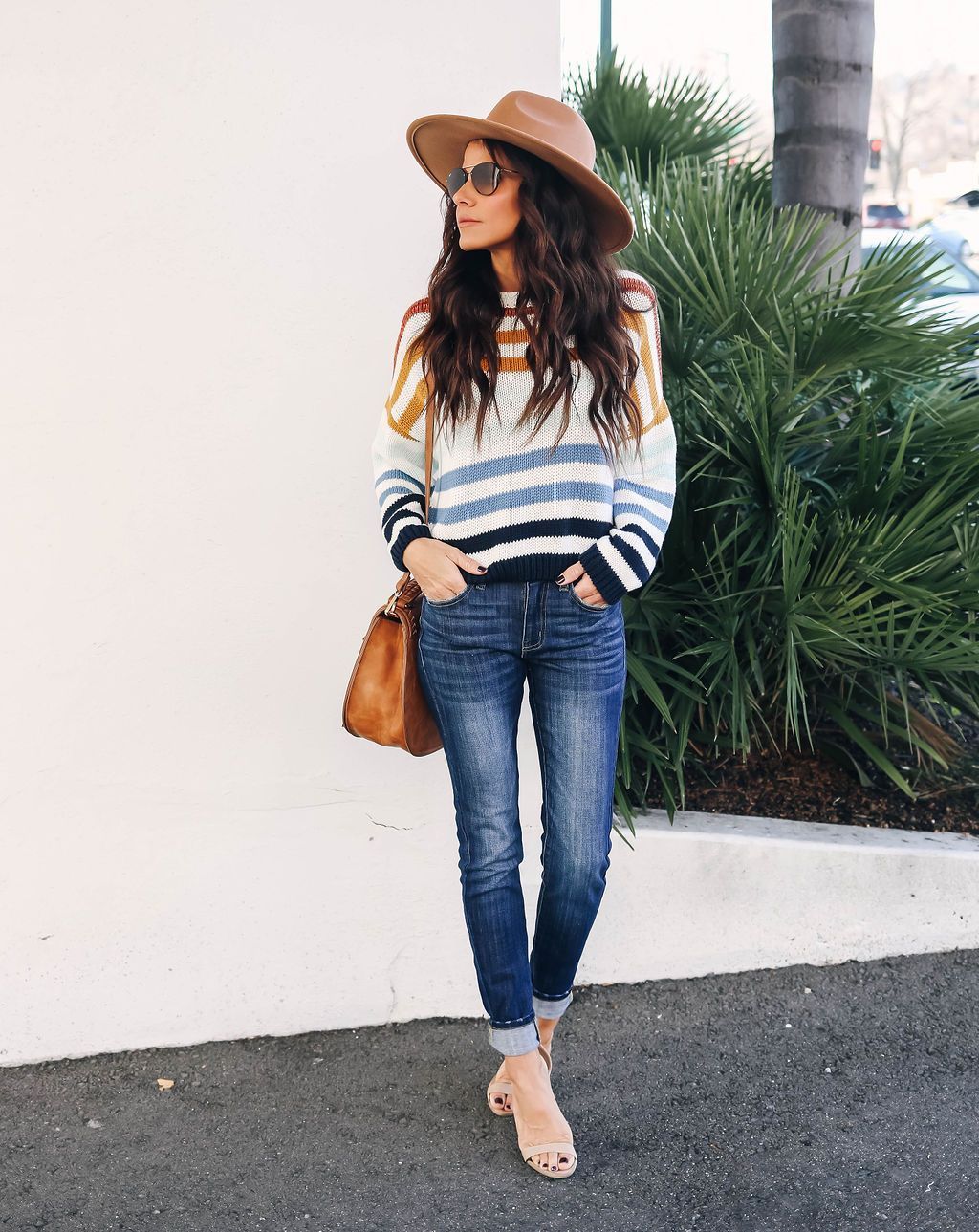 Rainbow contrast striped sweater