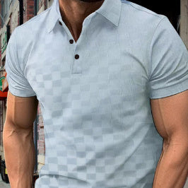 Men's Ice Silk Plaid Jacquard Lapel Daily Casual Polo Shirt Short Sleeve