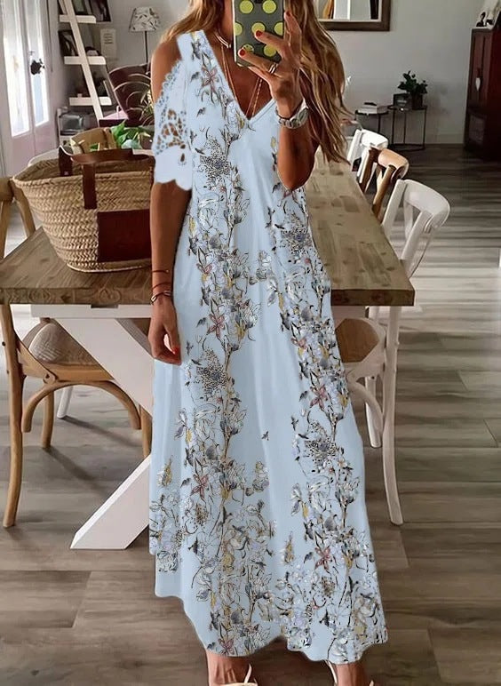 Women's Summer Floral Short Sleeve Printed Bohemian Dress