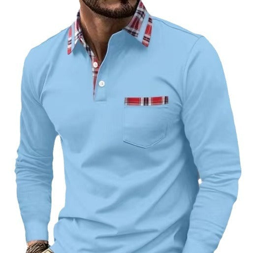 Autumn Button Pocket Men's Long Sleeve Polo Shirt