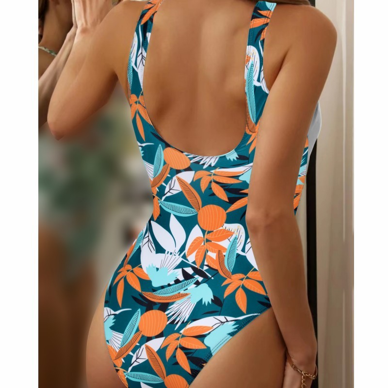 Women's High Waist Polyester Printed One-piece Bikini