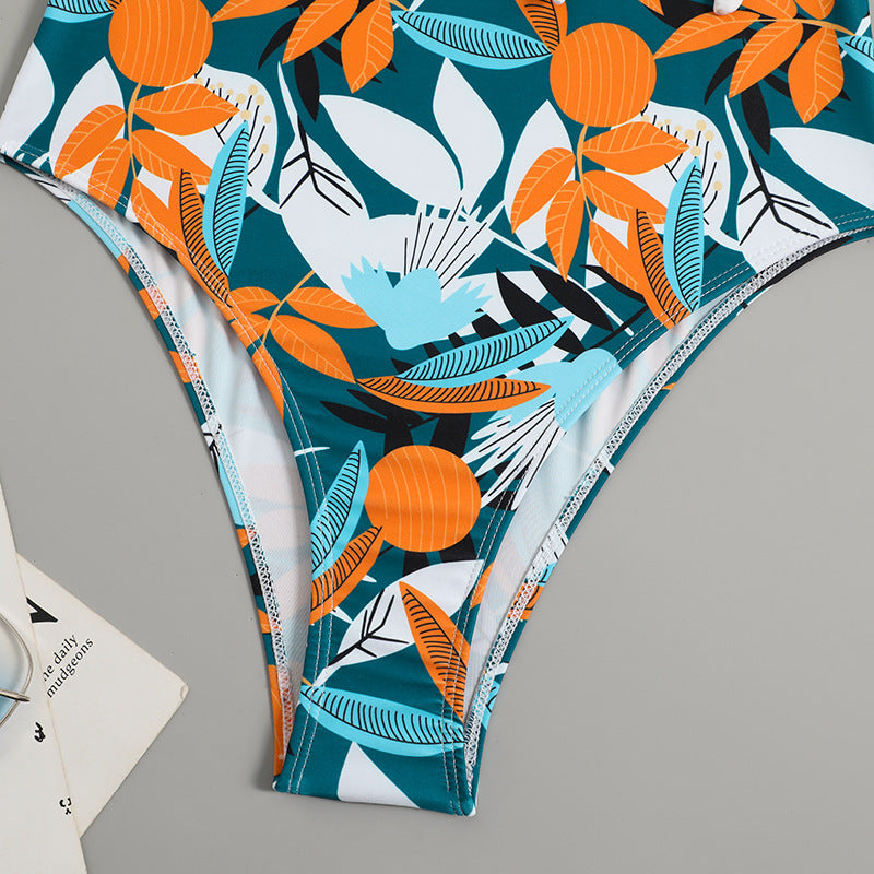 Women's High Waist Polyester Printed One-piece Bikini