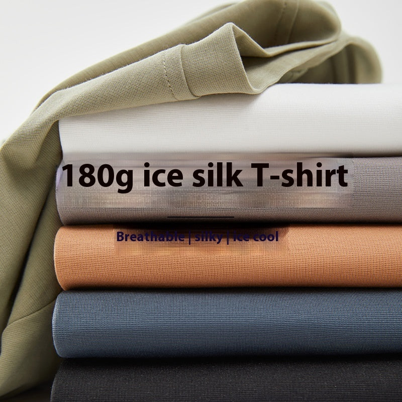 Ice Silk Thin Short Sleeve Men's Cool Solid Color