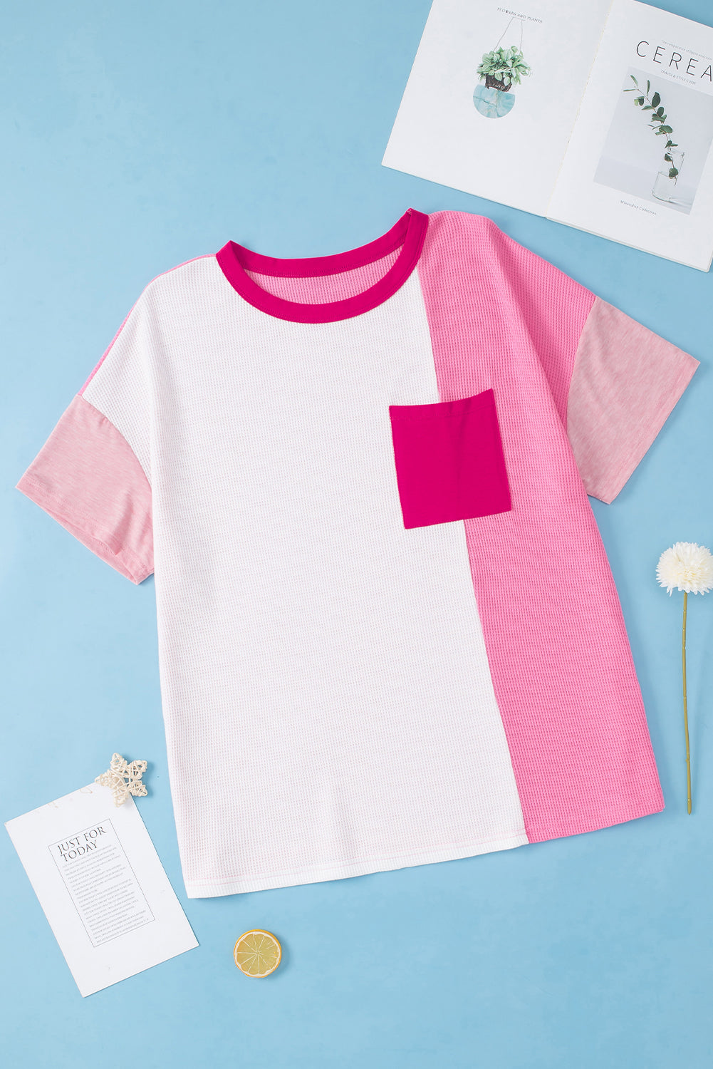 Peach Blossom Colorblock Patchwork Plus Size T-shirt