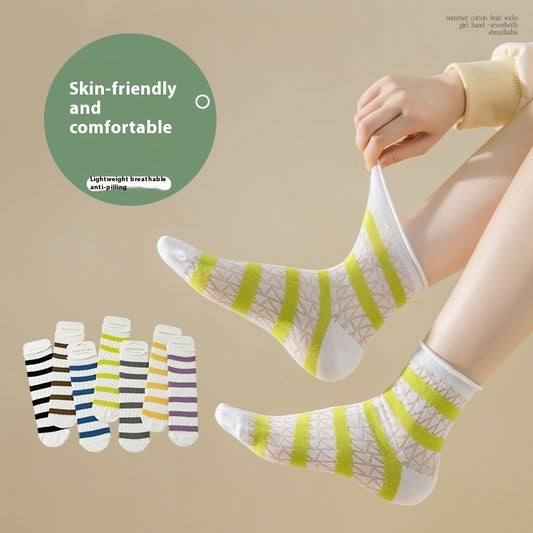 Elastic Kanekalon Striped Bunching Socks Women's Mid-calf Ins Breathable Mesh Loose Confinement Socks