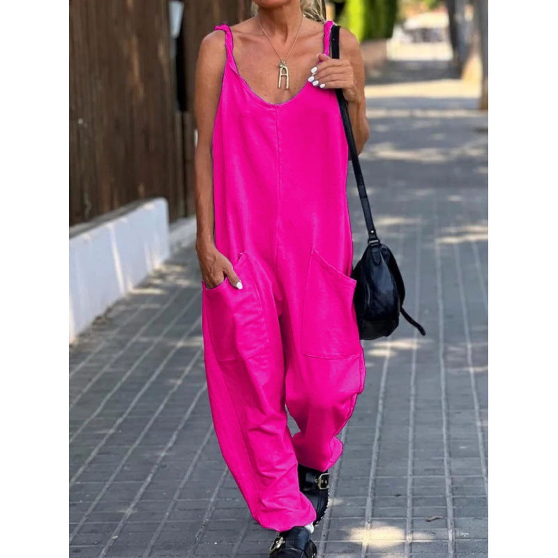 Women's Minimalist Solid Color Casual Jumpsuit