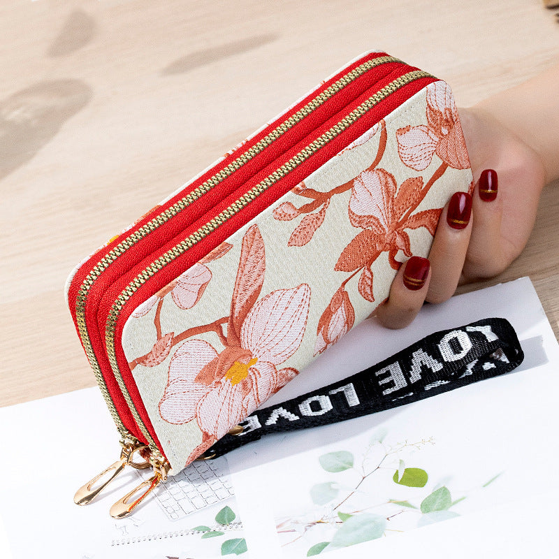 Long Double Zipper Flower Large-capacity Wallet