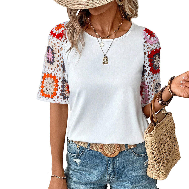 Casual All-match Crocheted Short-sleeved Top