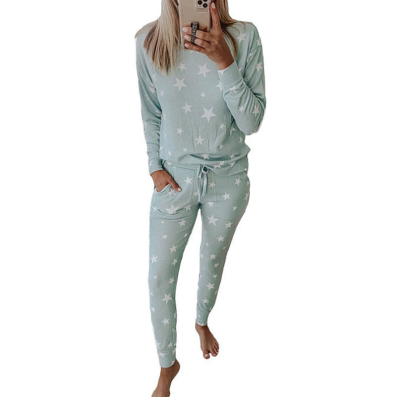 Printed Long-Sleeved Casual Home Service Suit Pajamas Women