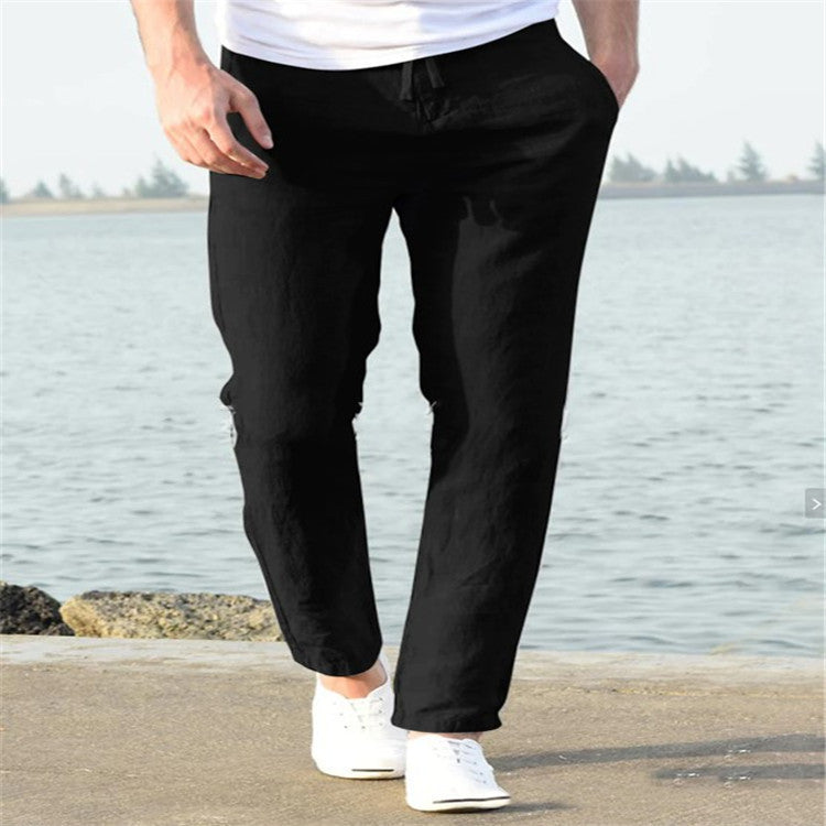 Men's Linen Summer Casual Pants Drawstring Trousers