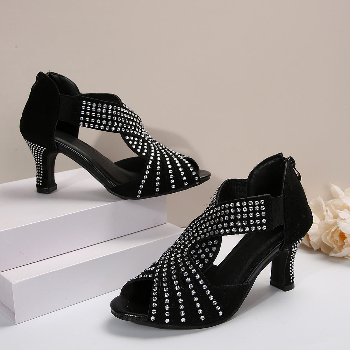 Spring And Summer New Rhinestone High-heeled Peep Toe Sandals