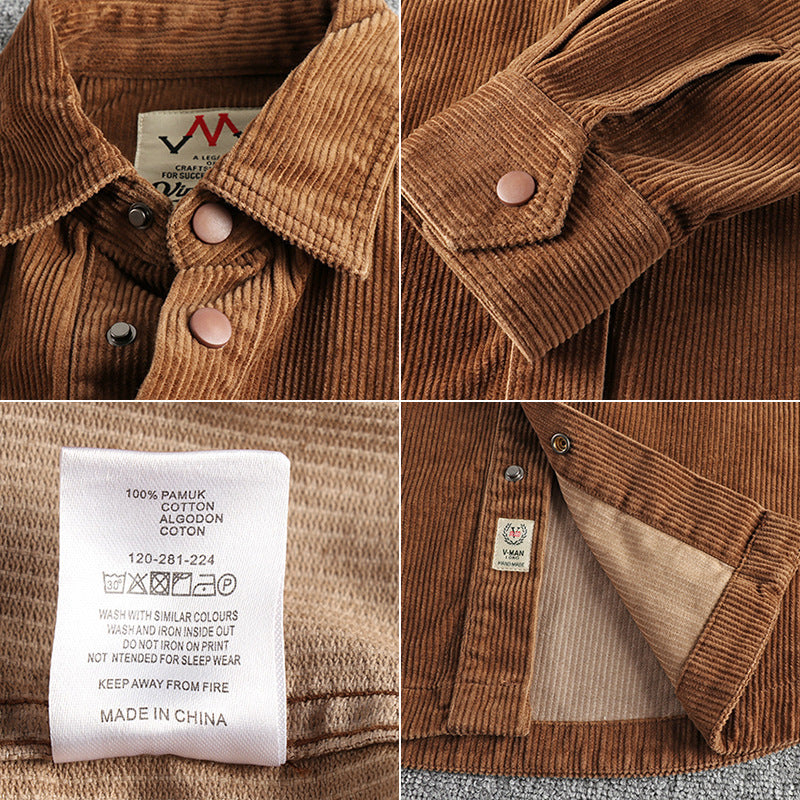 Winter Thick Washed Corduroy Long-sleeved Shirt