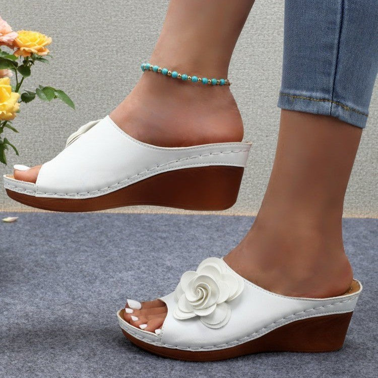 Flower Peep Toe Platform Wedge Sandals Female