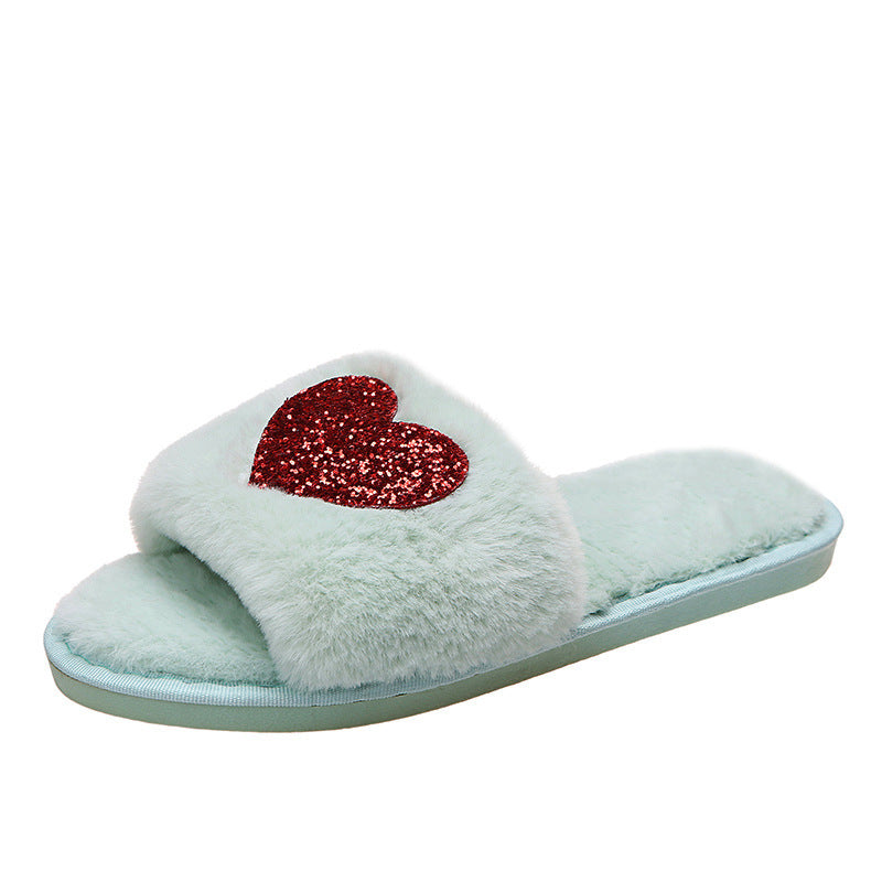 Love Sequin Slippers Winter Indoor Home Shoes Woemen Bedroom Slippers