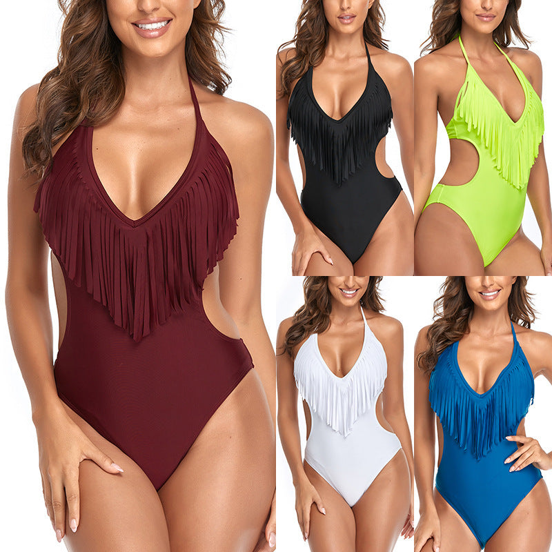 Women's One Piece Triangle One Piece Tassel Swimsuit